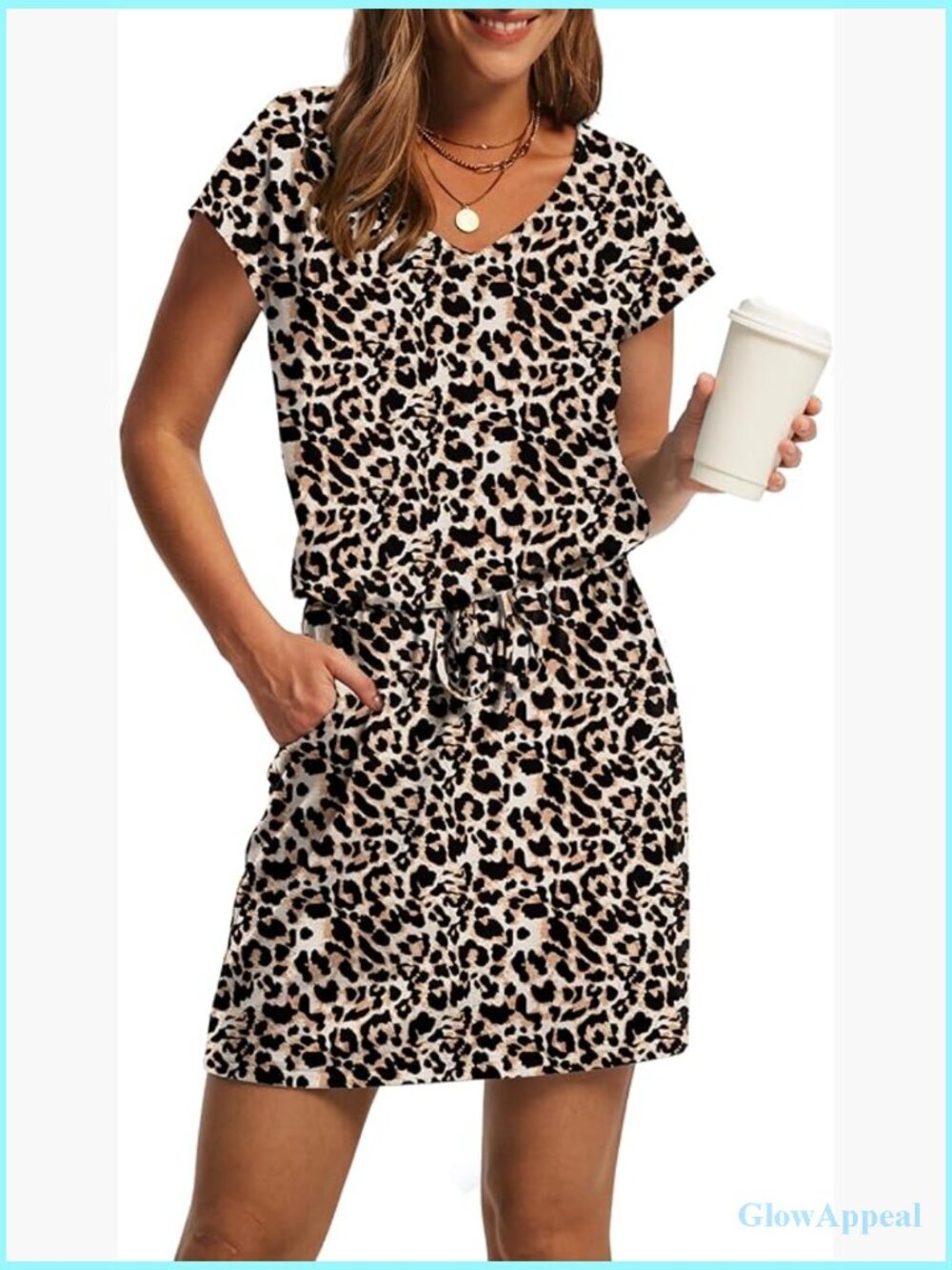 V Neck Tie Waist Mini T Shirt Dress with Pockets